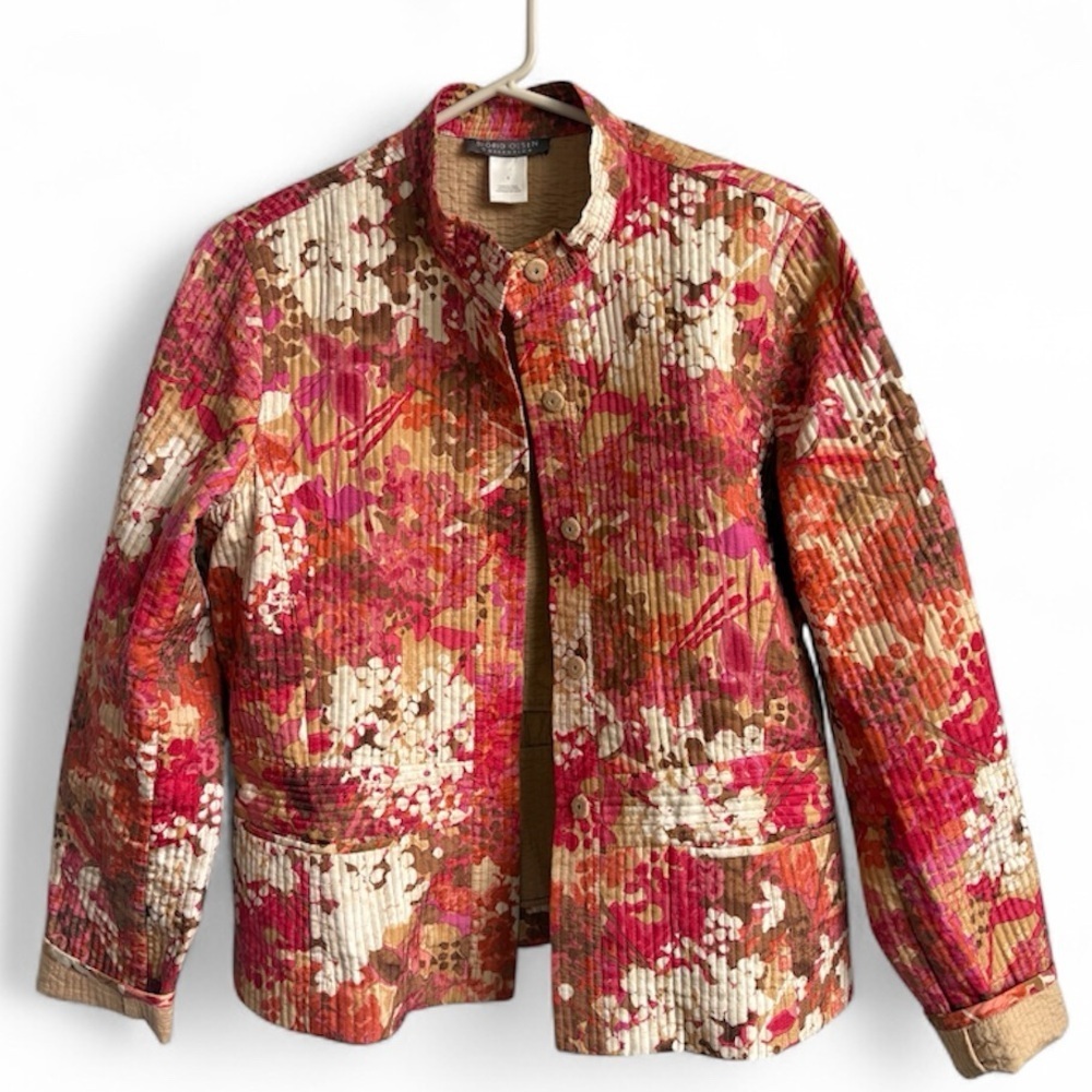 SIGRID OLSEN Quilted Floral Jacket SILK Size 8